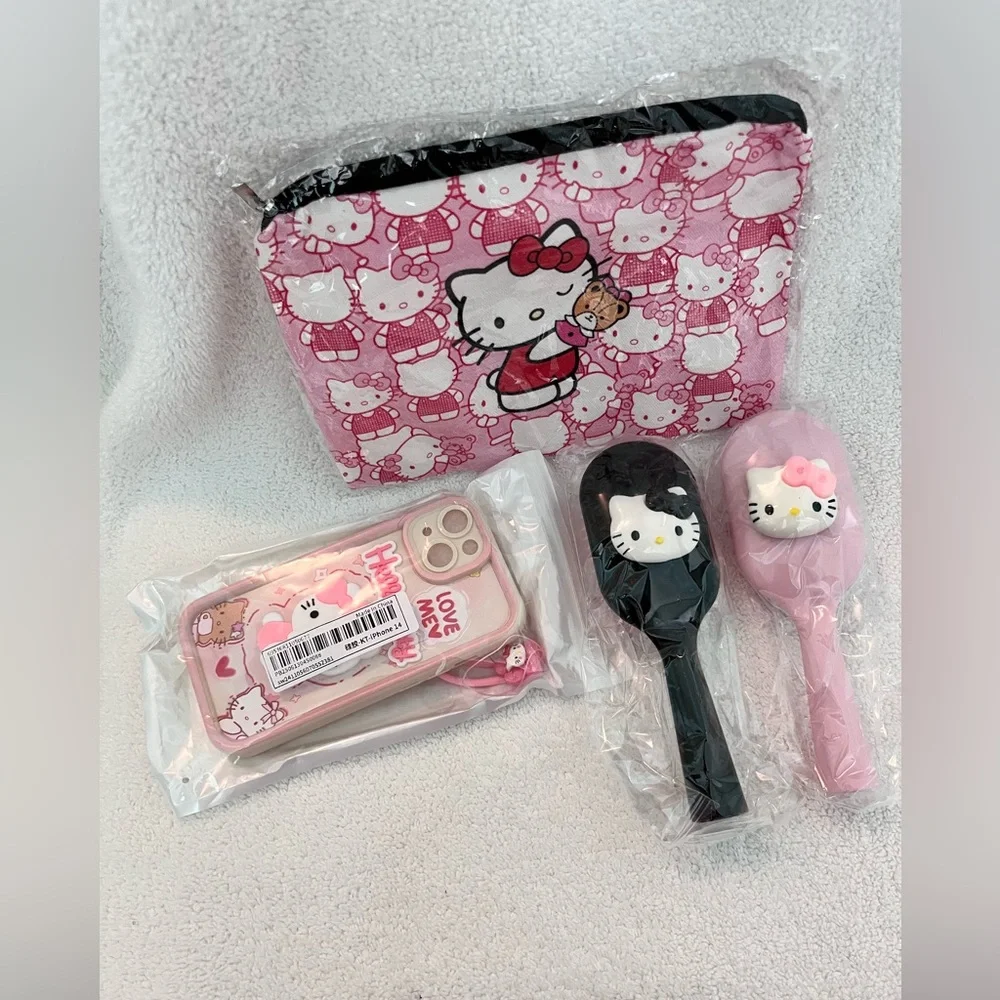 Hello Kitty Pink, Red and Black Accessory Set NWT iPhone 14 Case, Cosmetic Bag
